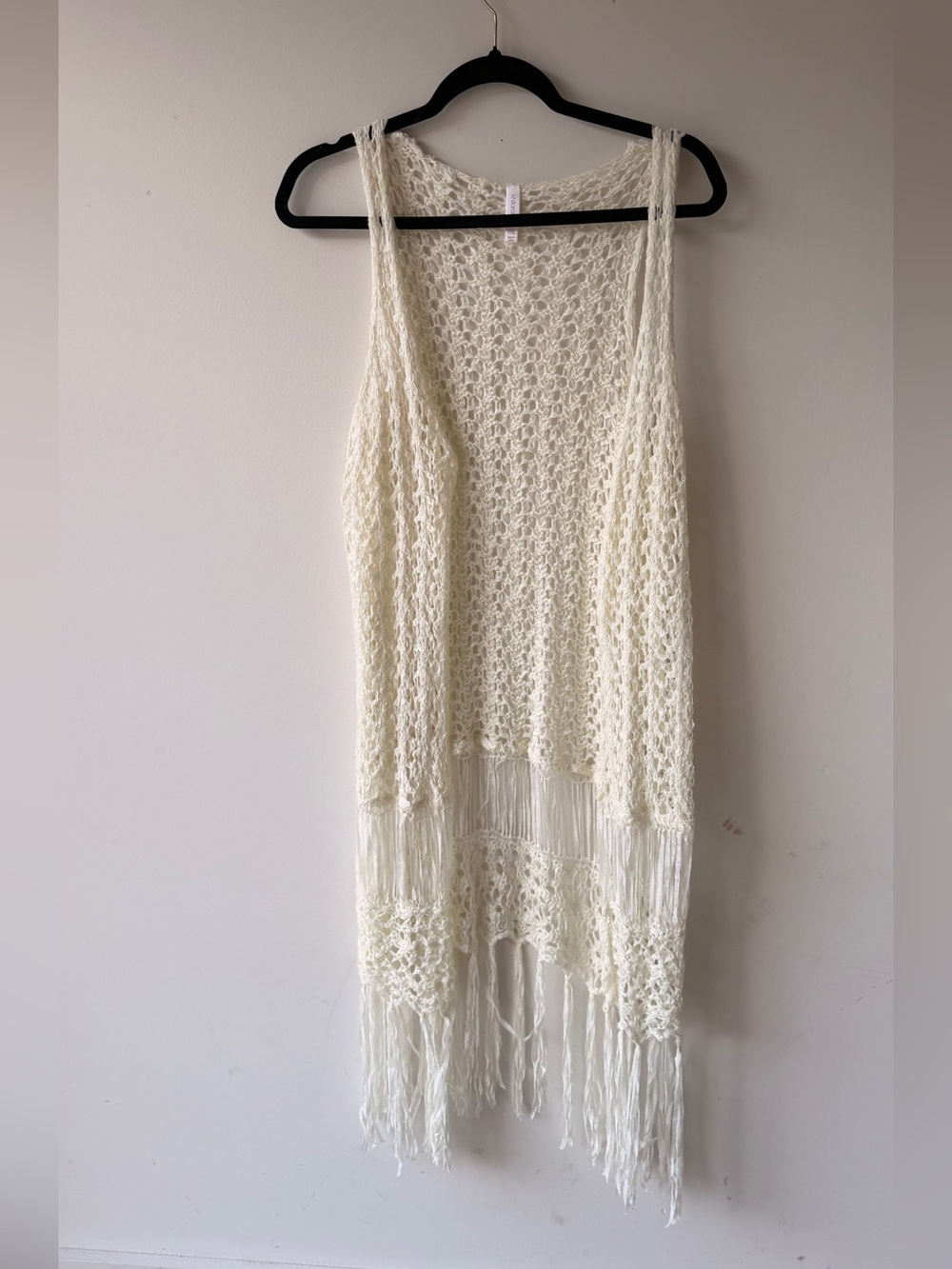 Cream Crochet Fringe Vest - Lightweight Open Knit Cover-Up